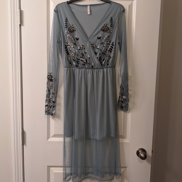 Xhilaration Dresses & Skirts - GORGEOUS Dusty Sage Mesh Embroidered Dress